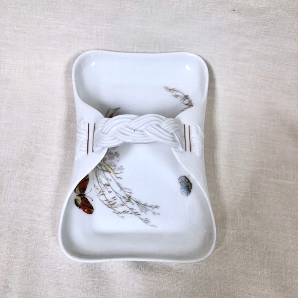 Antique Haviland Limoges Meadow Visitors Porcelain Basket Butterflies c 1880 - Picture 3 of 6